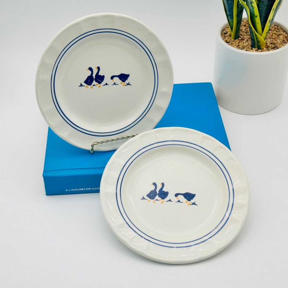 Vintage Ceramica Castellamare Italy Blue Country Goose Appetizer Plates Set of 2